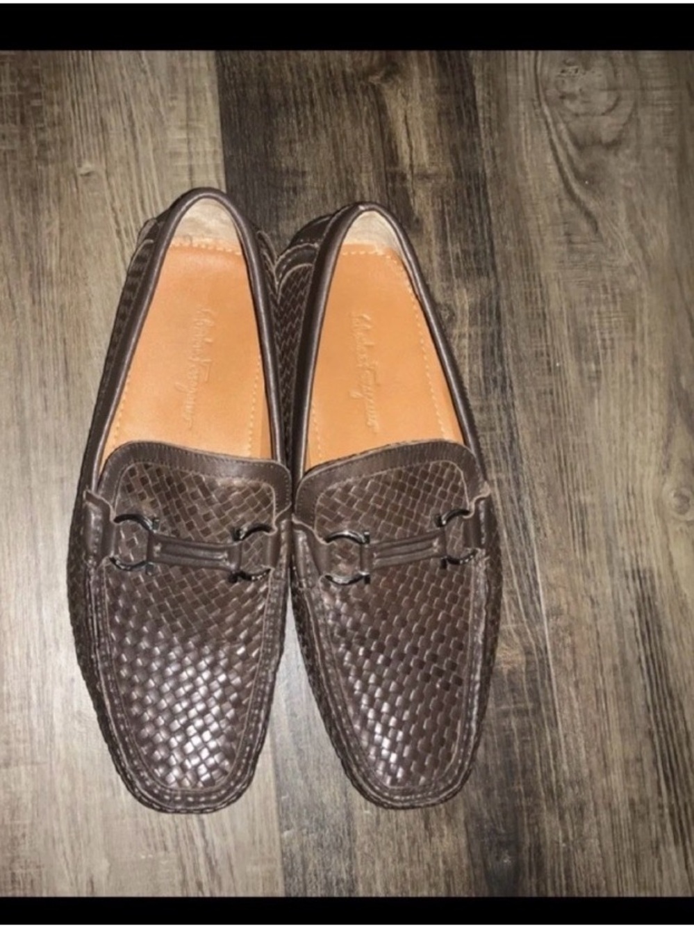 Salvatore Ferragamo Dark Brown Woven Leather Bit Loafers